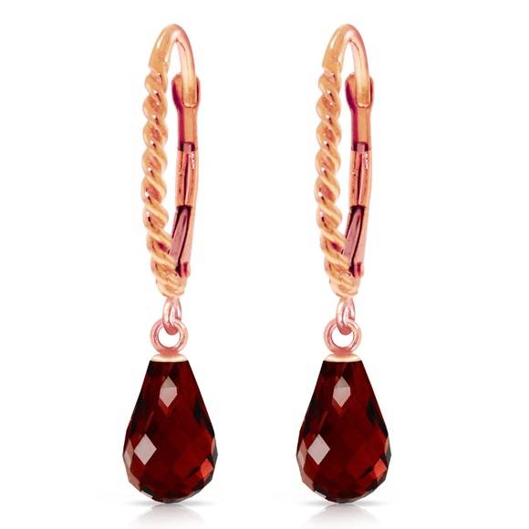 GOLD LEVER BACK EARRING WITH BRIOLETTE GARNETS